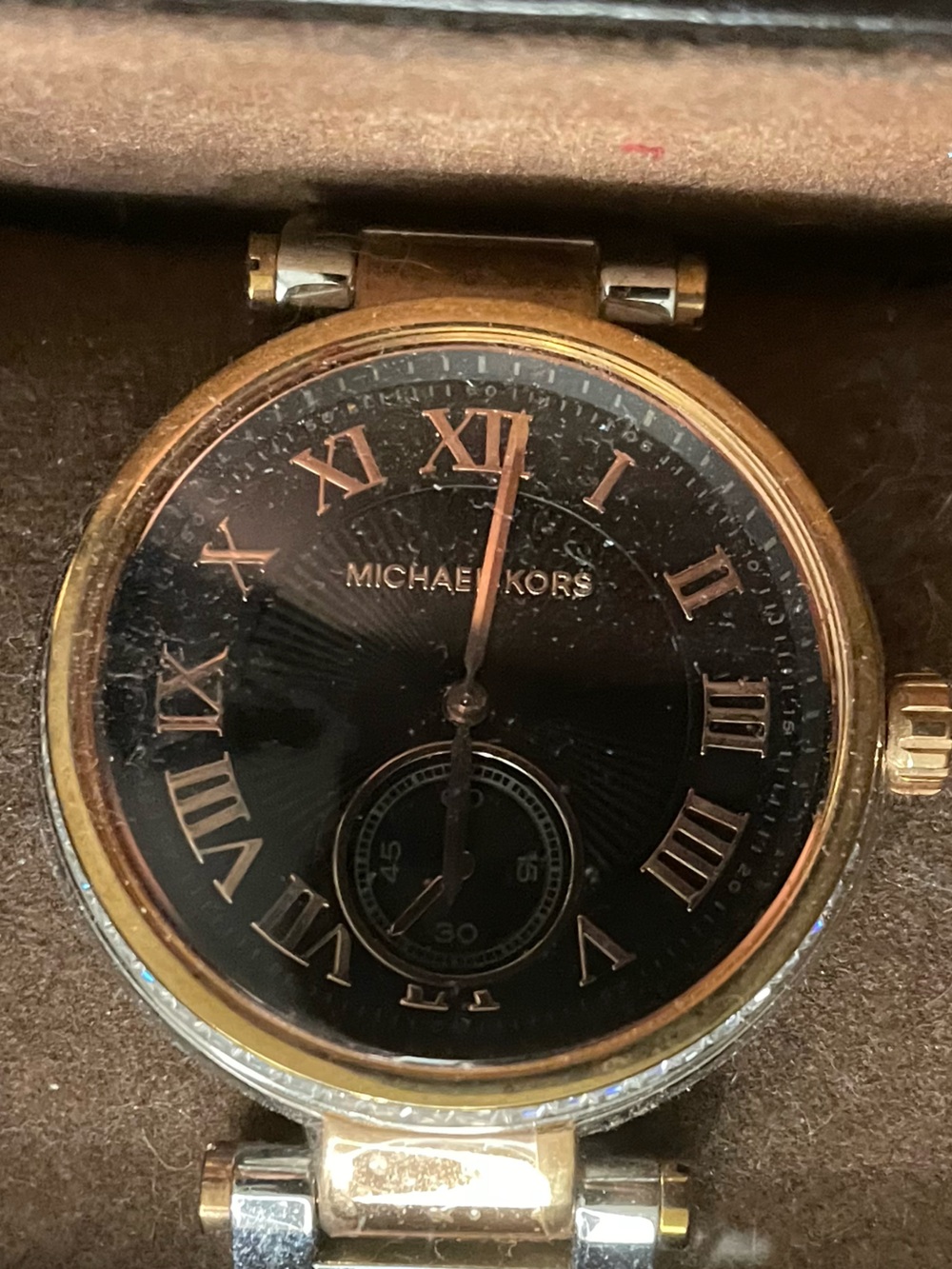 Michael Kors Black Dial Two-Tone Gold & Silver Bracelet Watch
